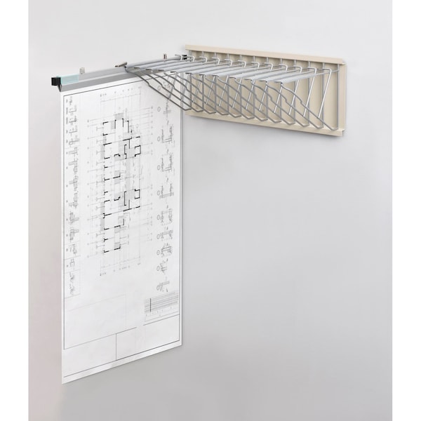 Interion By Global Industrial Interion Pivot Wall Mount Blueprint Storage Rack With 12 Hangers & 12 30in Hanging Clamps 298696 - main